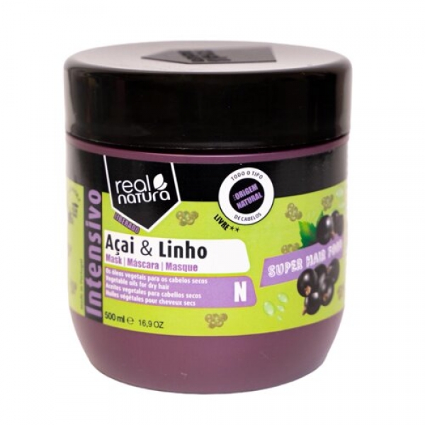 Маска для сухого та кучерявого волосся Real Natura SUPER HAIR FOOD AÇAÍ E LINHO