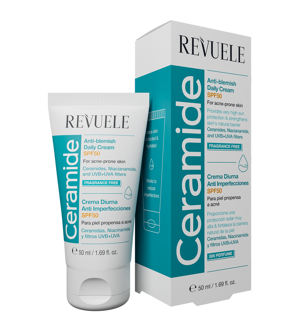 Денний крем з керамідами та ніацинамідом REVUELE Ceramide SPF50